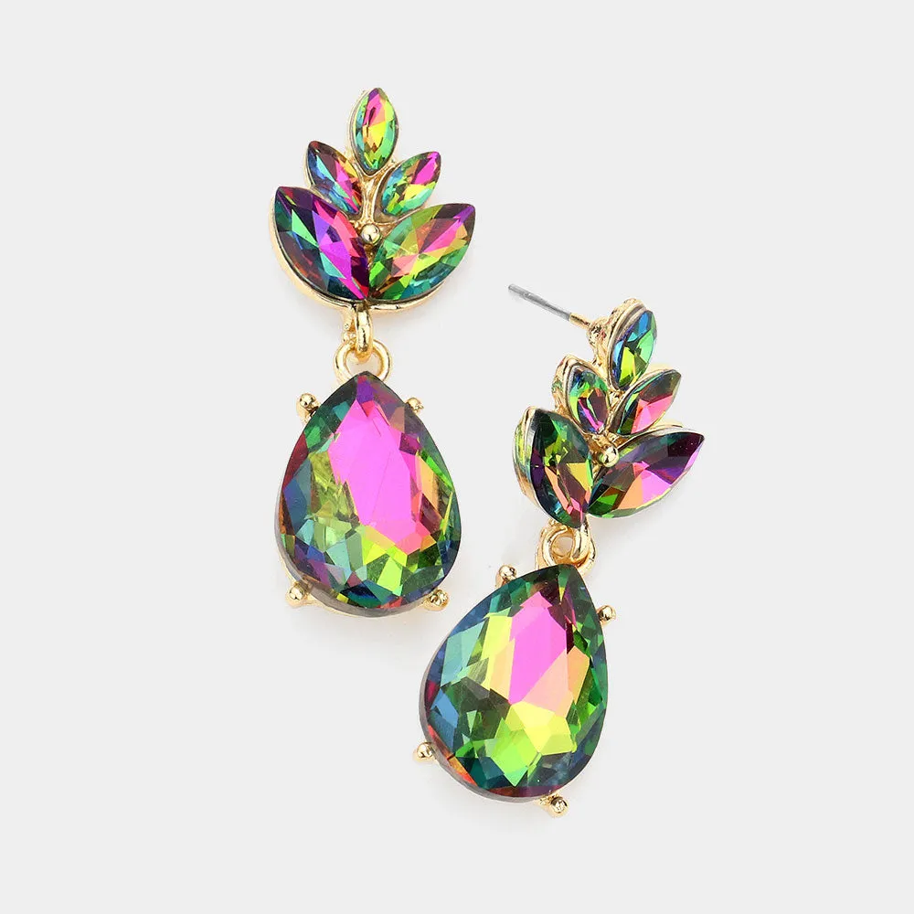Little Girls Multi-Color Crystal Teardrop Cluster Earrings | 537657