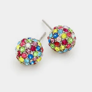 Little Girls Multi Colored Crystal Disco Ball Stud Earrings | 91857