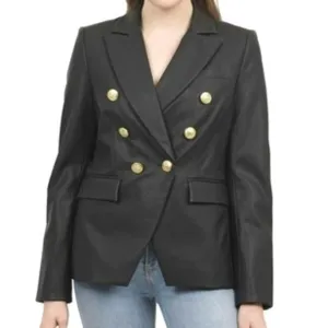Love Token Nellie Faux Leather Gold Button Blazer Black Size XS NWT