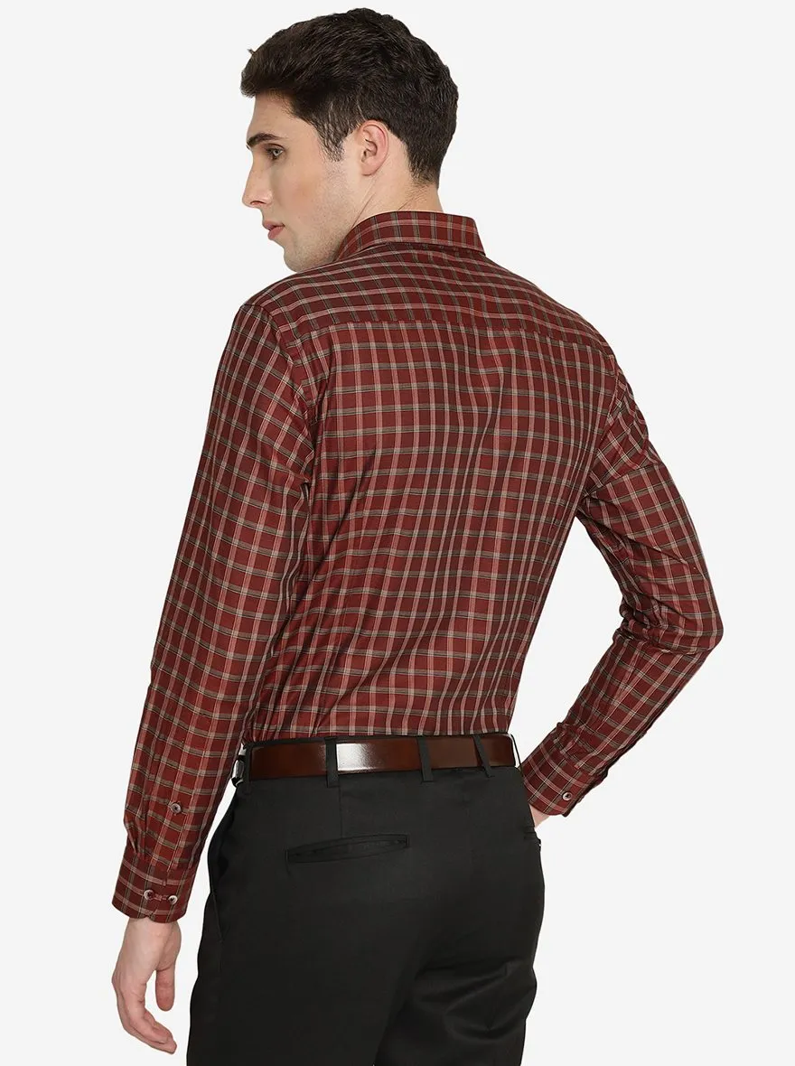 Maroon Checked Slim Fit Formal Shirt | Metal