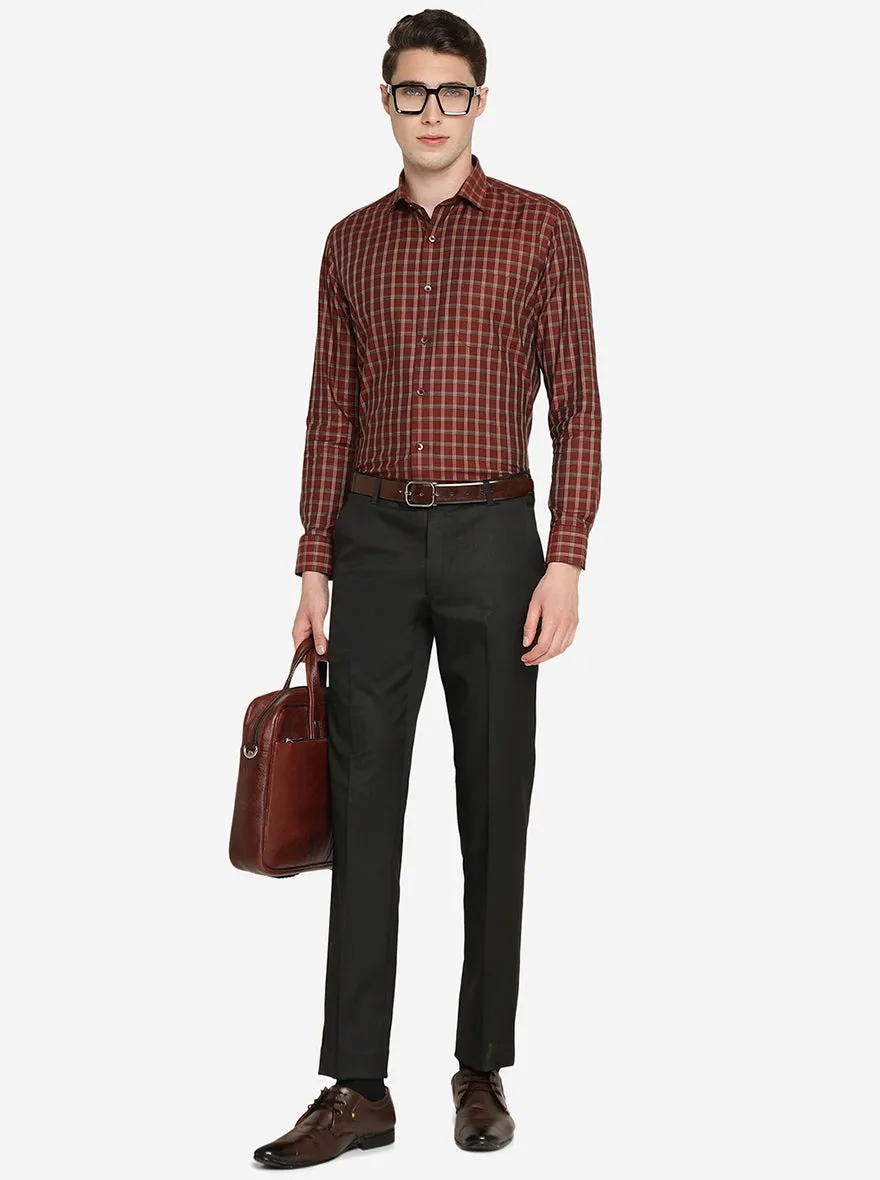 Maroon Checked Slim Fit Formal Shirt | Metal