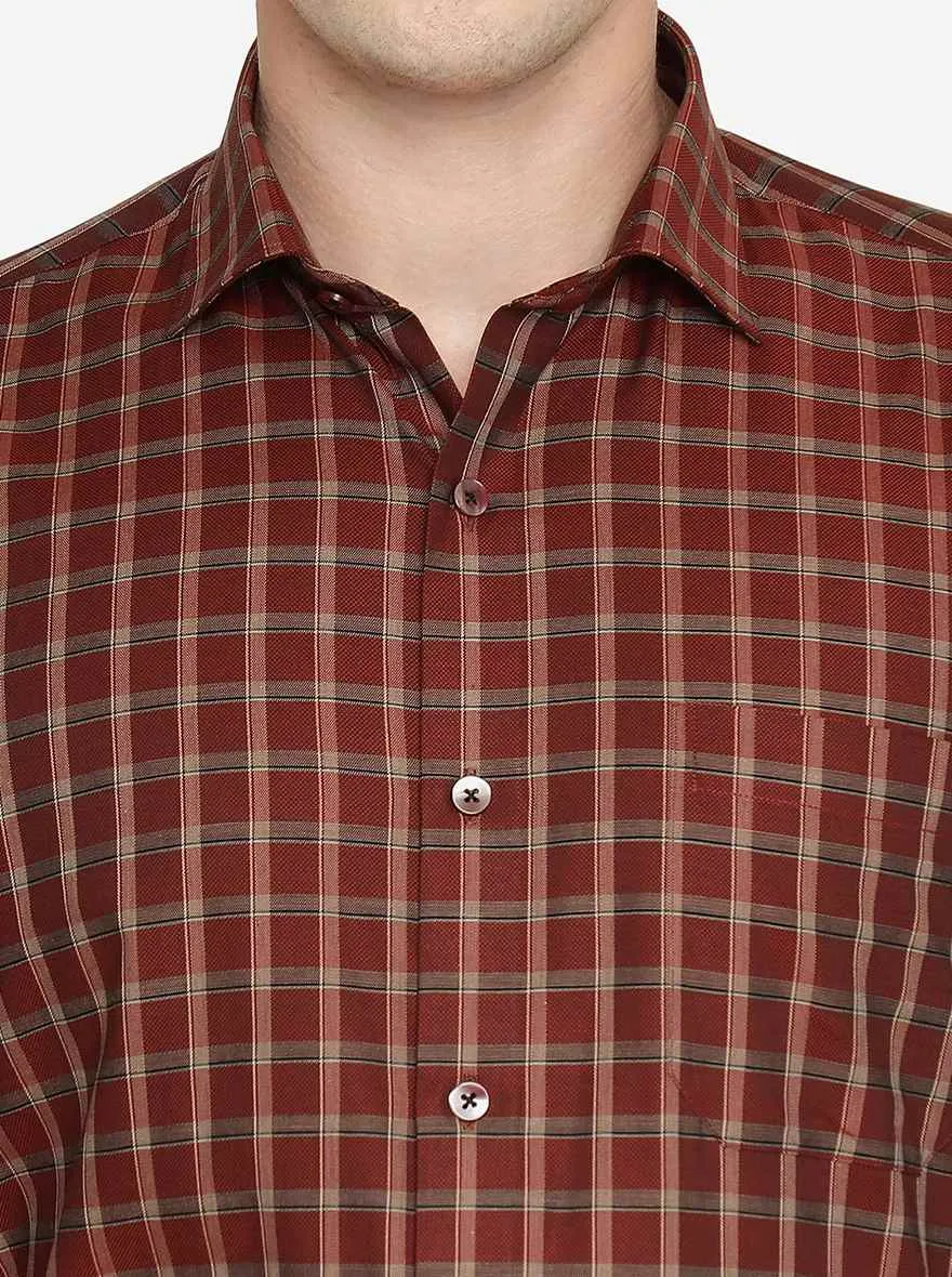 Maroon Checked Slim Fit Formal Shirt | Metal