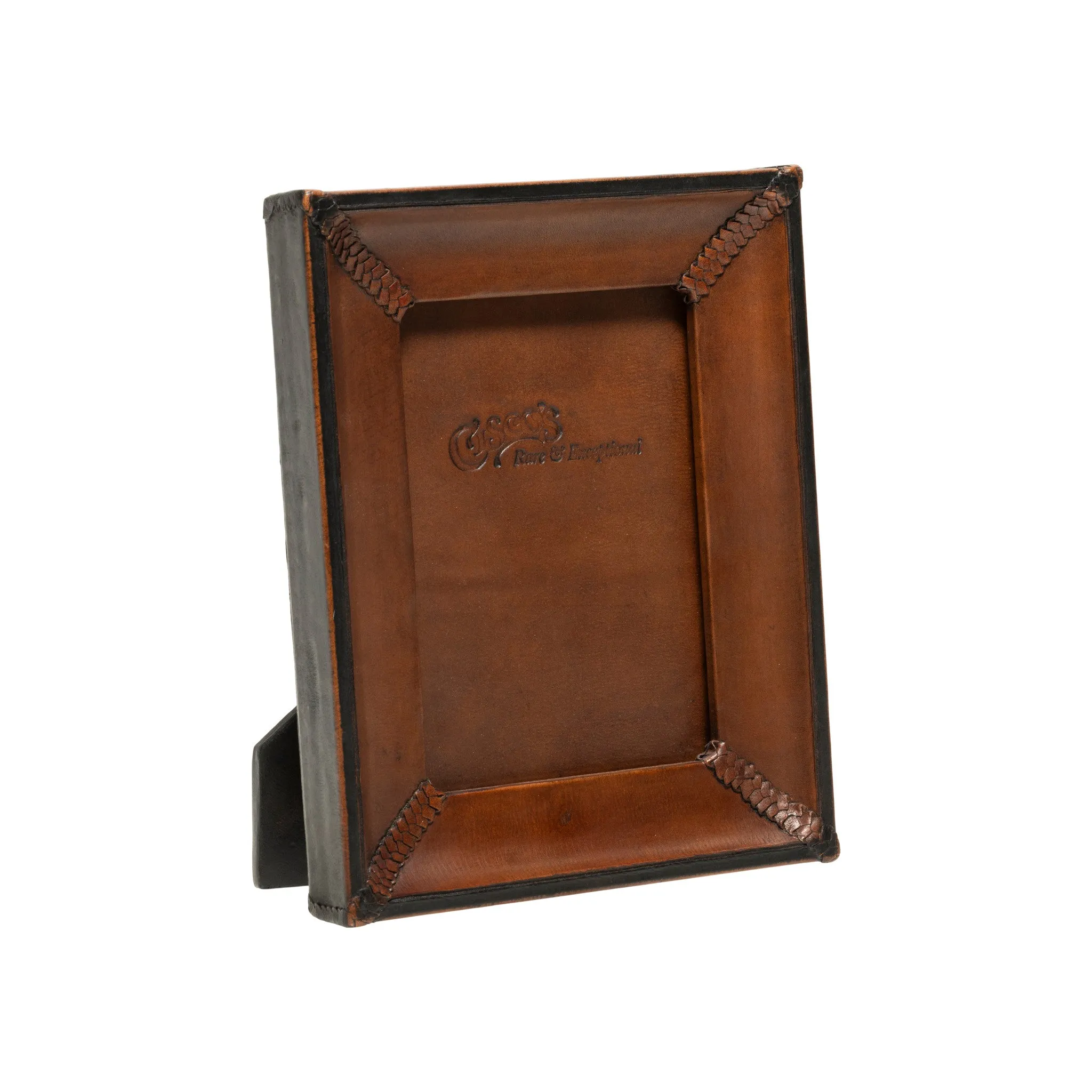 Medium Brown and Black Leather Tabletop Picture Frame - The Artisan