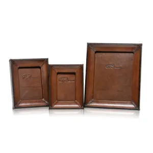 Medium Brown and Black Leather Tabletop Picture Frame - The Artisan