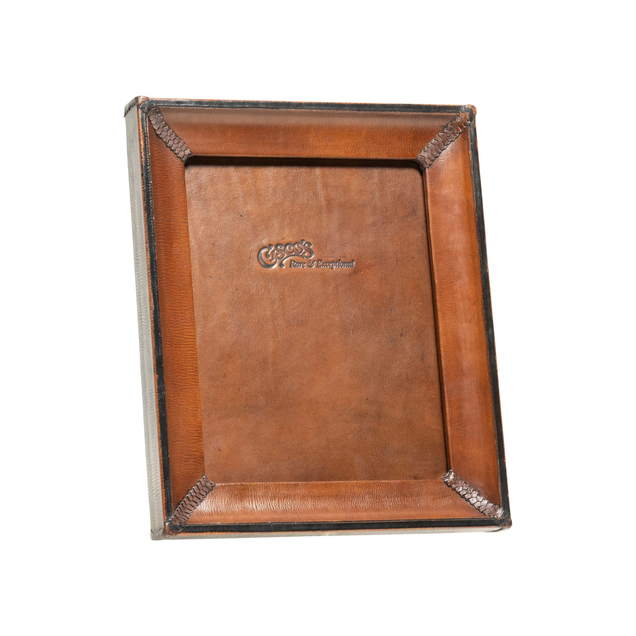 Medium Brown and Black Leather Tabletop Picture Frame - The Artisan