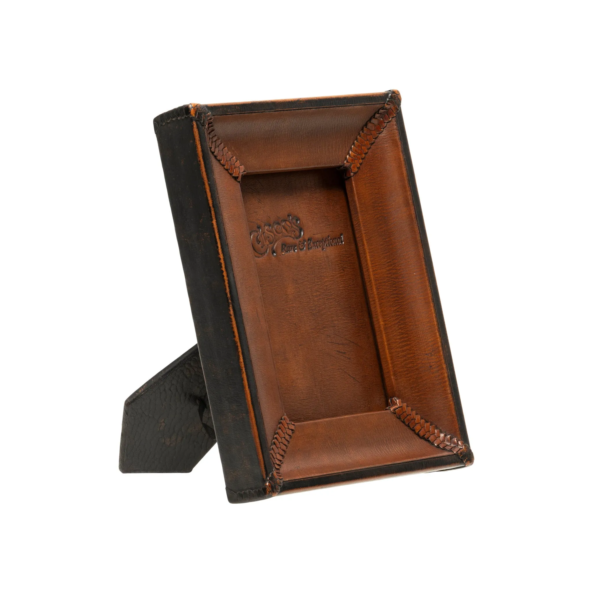 Medium Brown and Black Leather Tabletop Picture Frame - The Artisan