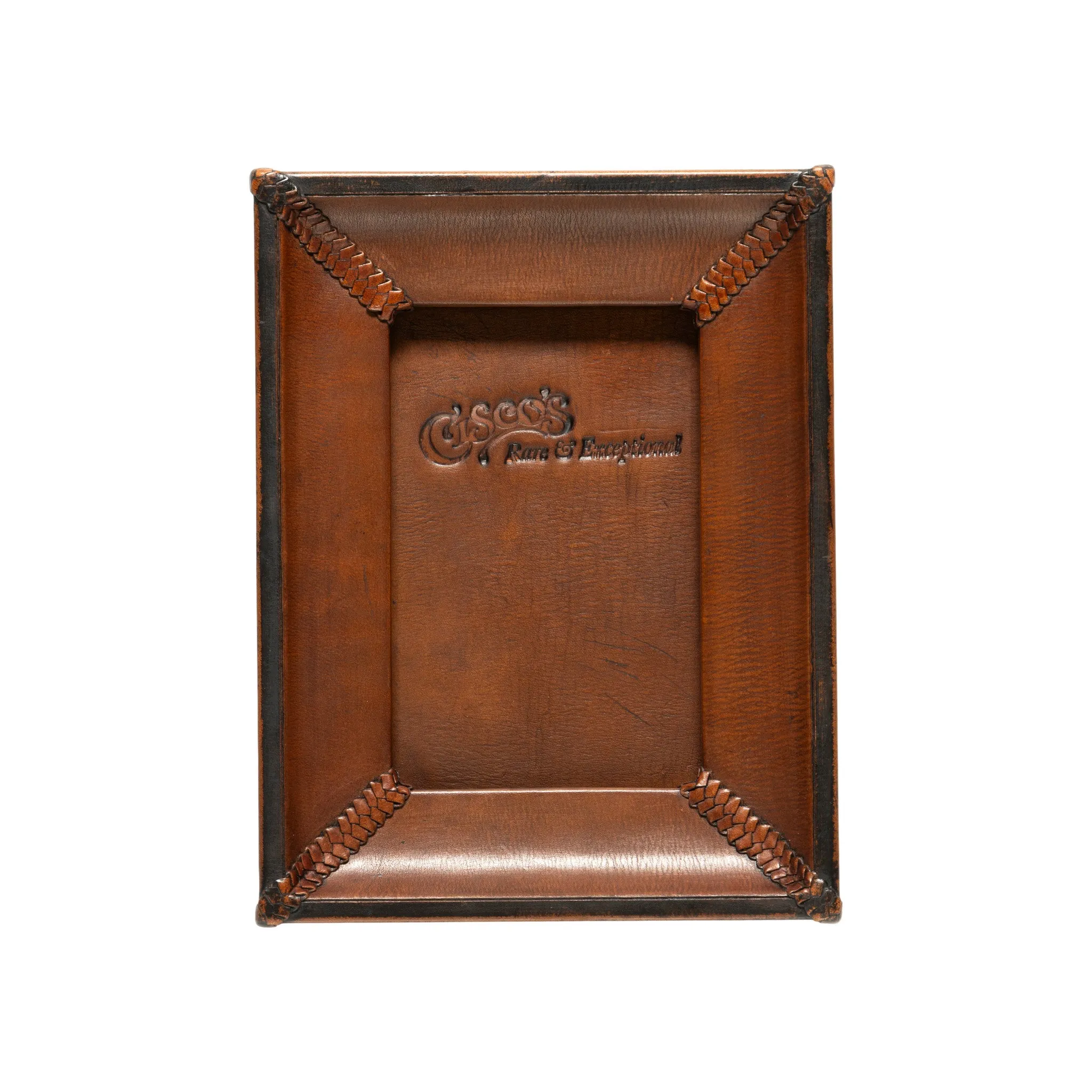 Medium Brown and Black Leather Tabletop Picture Frame - The Artisan