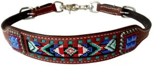 Medium leather wither strap beaded Navaho design inlay with Concho accent