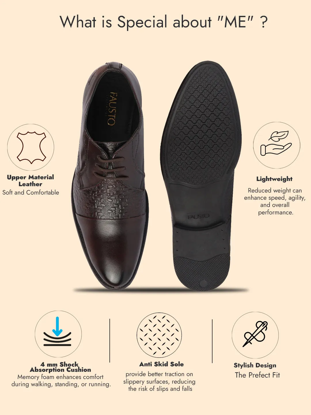 Men Brown Wedding Party Genuine Leather Embossed Design Oxford Lace Up Shoes