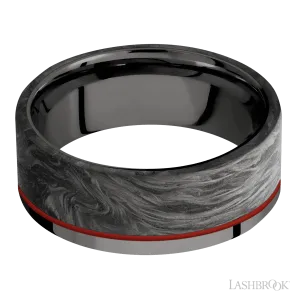 Men's 8MM Tantalum Noir Wedding Ring with Polish Finish and Forged Carbon Fiber Inlay