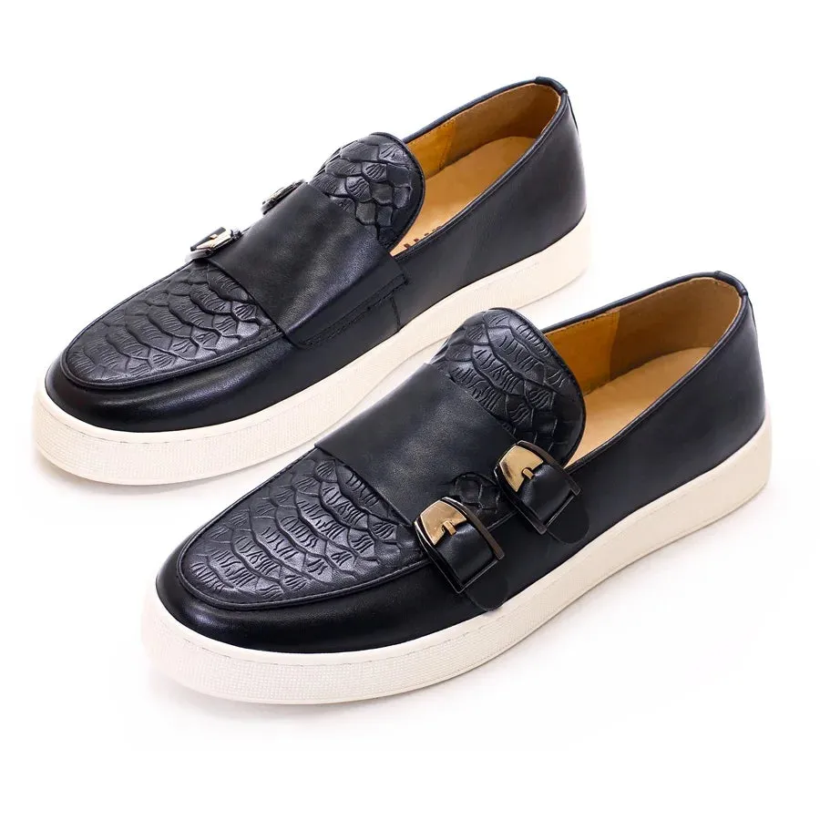 Men's Casual Leather Shoes Genuine Leather Handmade Metal Buckle Men Shoes Lace Up Non-Slip Flat Shoes Banquet Party Men's Shoes
