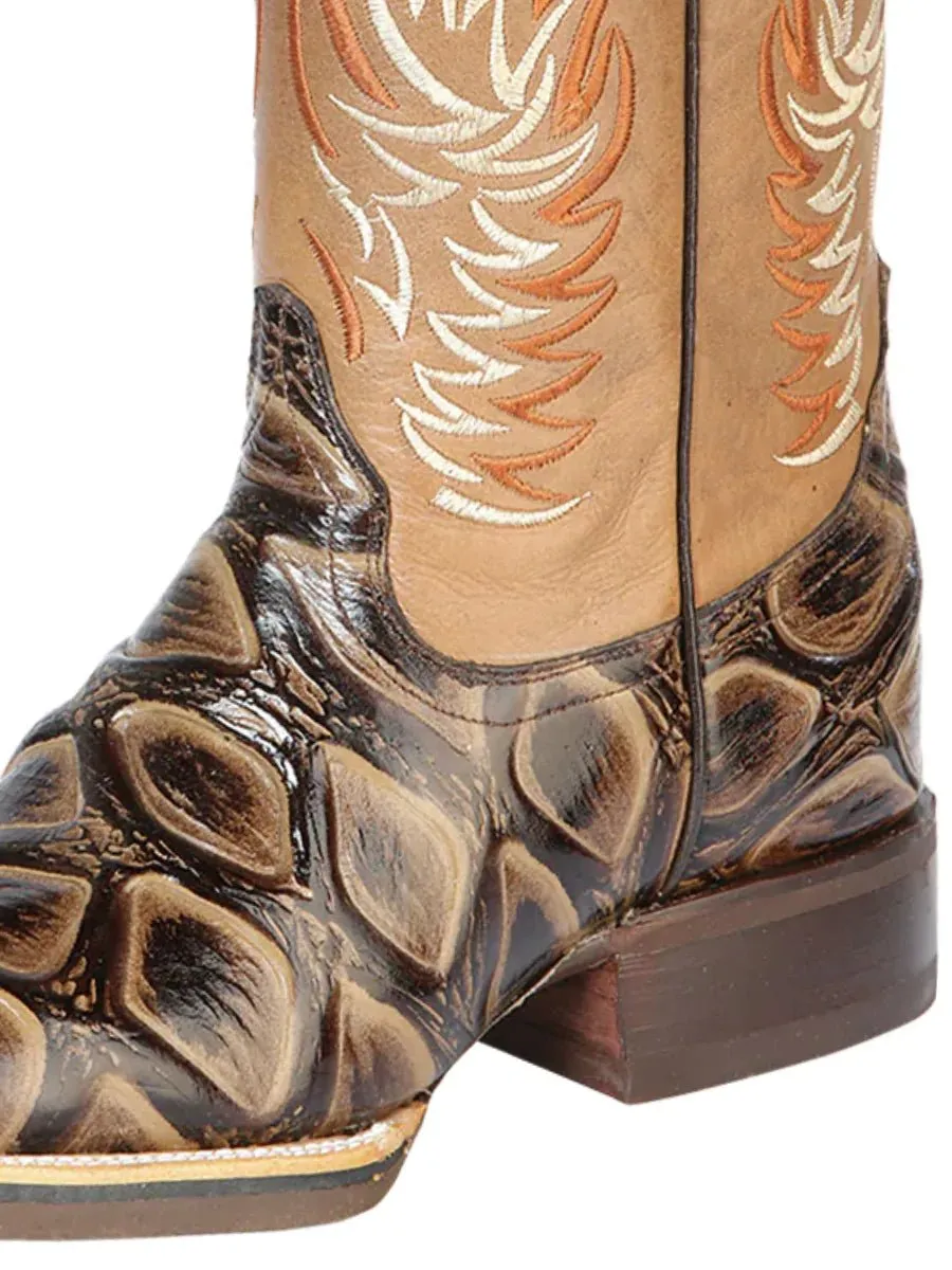 Men's Jumbo Fish Print Cow Leather Western Cowboy Boots 'Jar Boots' Tabacco 126478