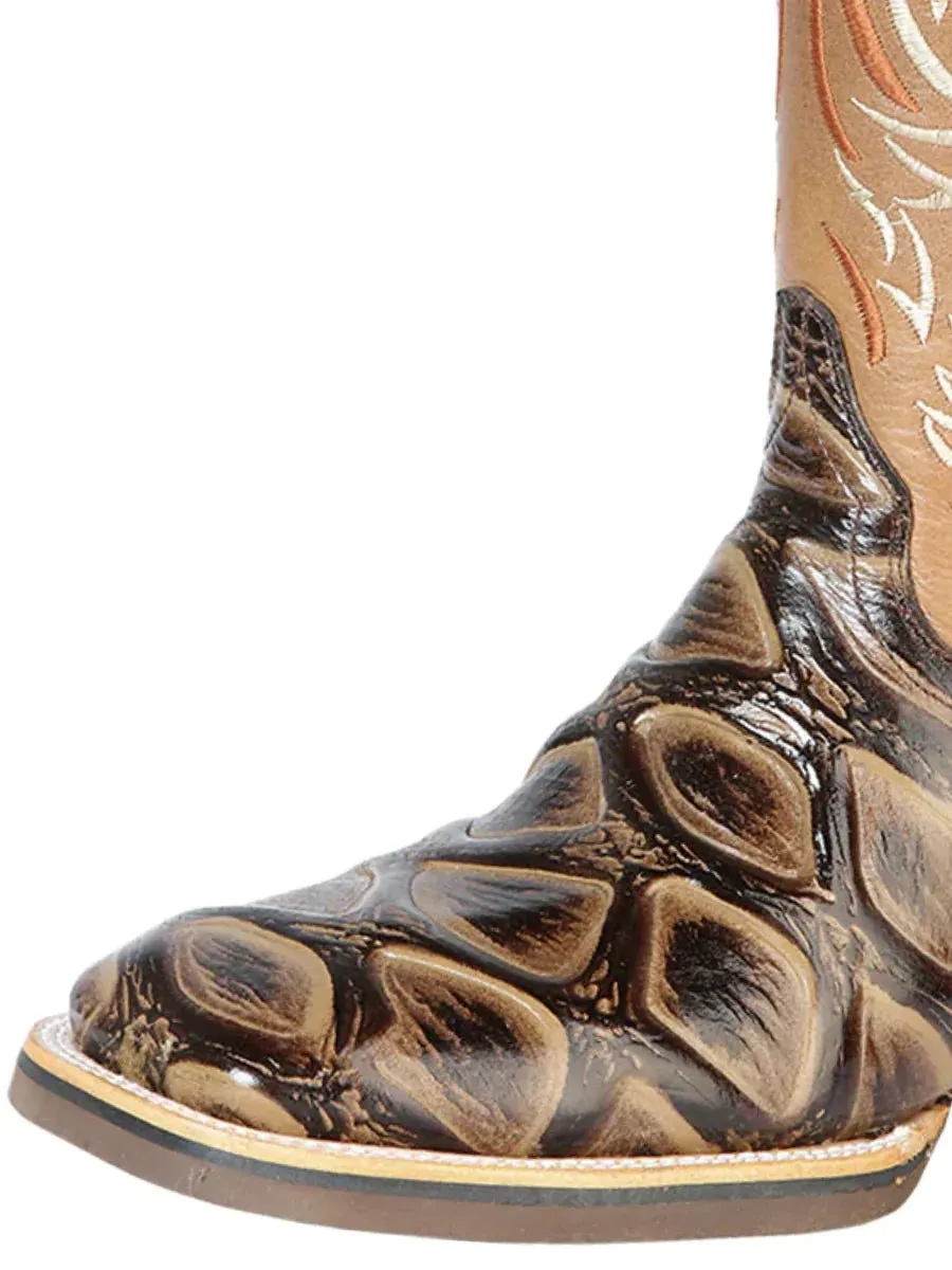 Men's Jumbo Fish Print Cow Leather Western Cowboy Boots 'Jar Boots' Tabacco 126478
