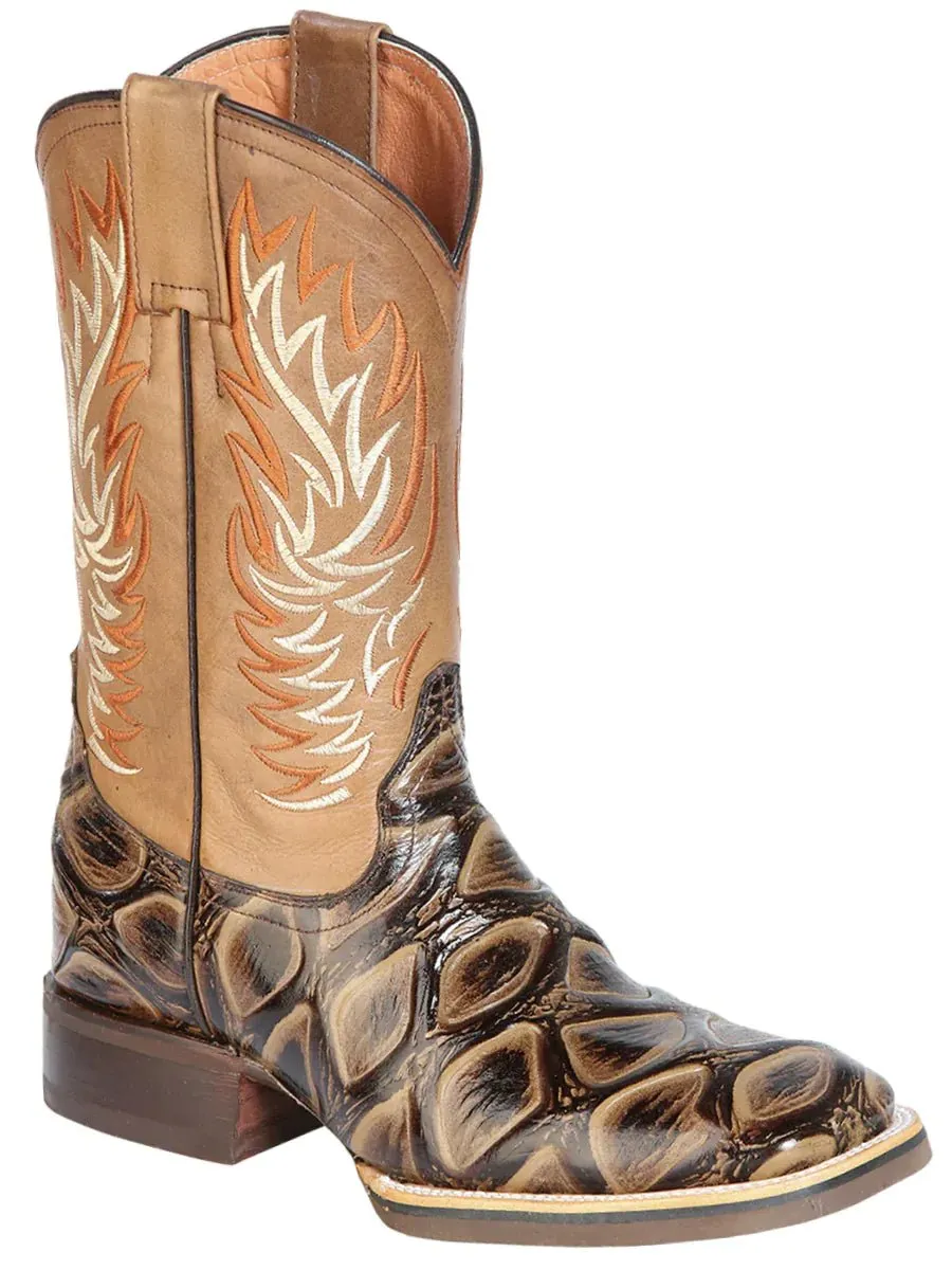 Men's Jumbo Fish Print Cow Leather Western Cowboy Boots 'Jar Boots' Tabacco 126478