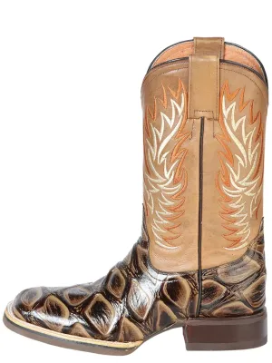 Men's Jumbo Fish Print Cow Leather Western Cowboy Boots 'Jar Boots' Tabacco 126478