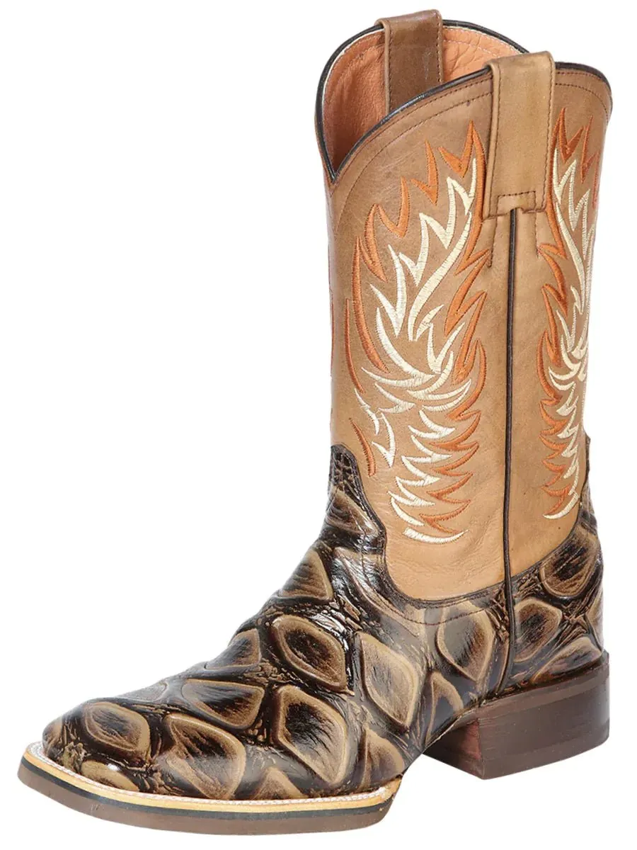 Men's Jumbo Fish Print Cow Leather Western Cowboy Boots 'Jar Boots' Tabacco 126478