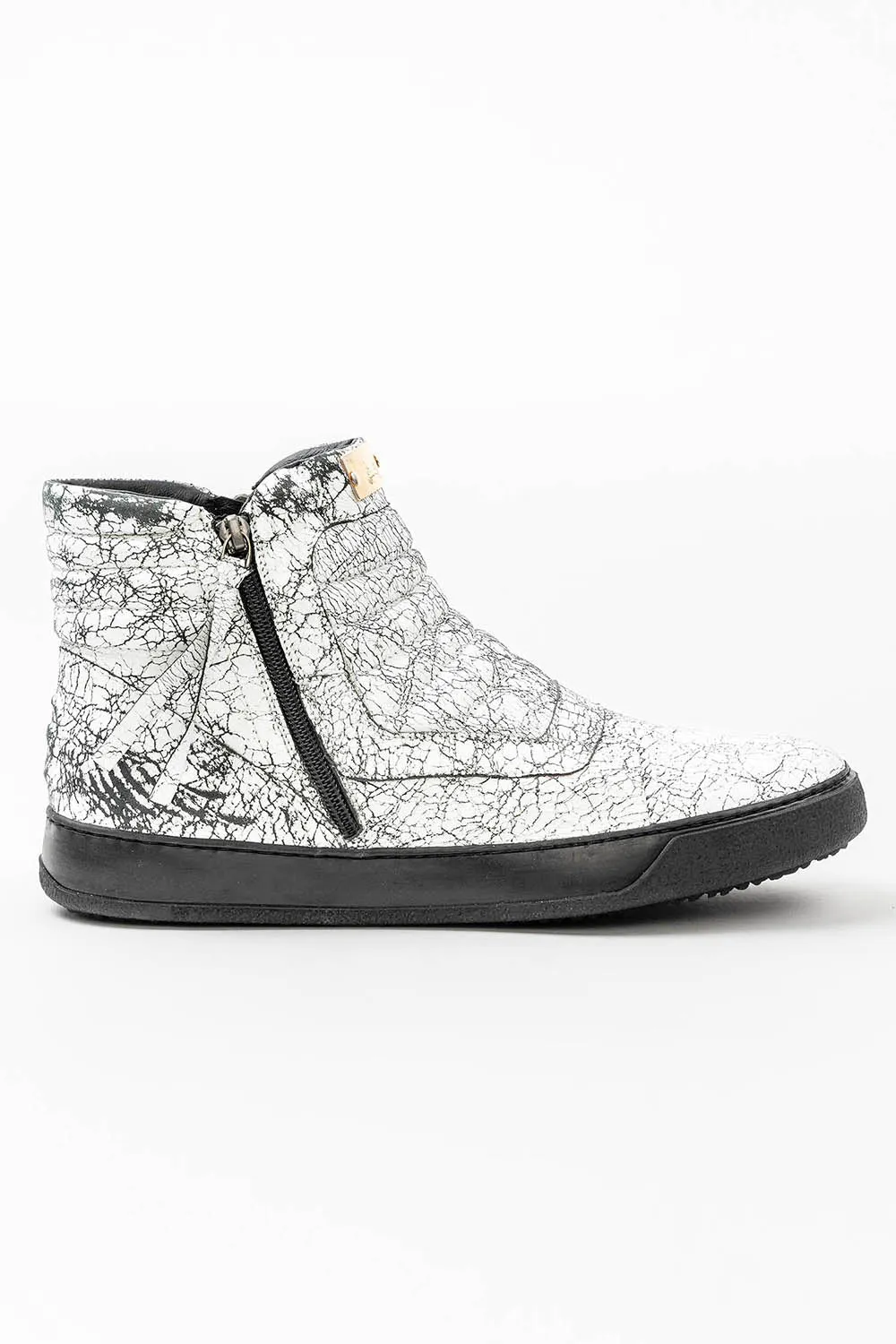 MENS MID TOP BIKER SHOES IN CRACKLED WHITE