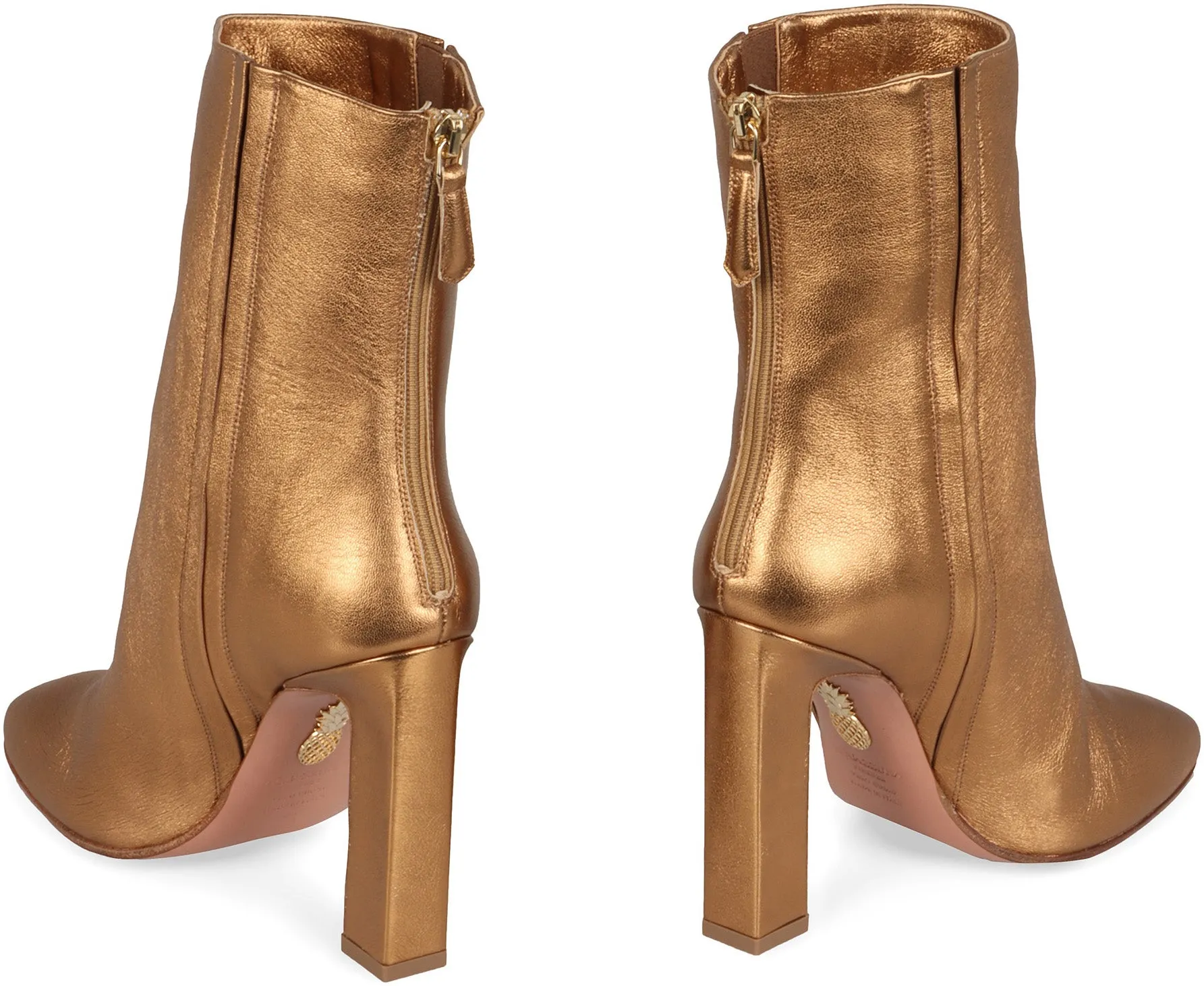 Metallic leather ankle boots