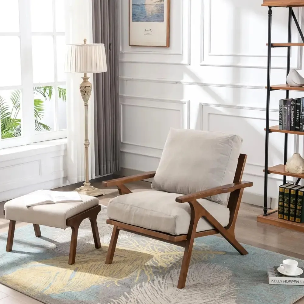 Modern Brown Leather Accent Chair with Wooden Frame