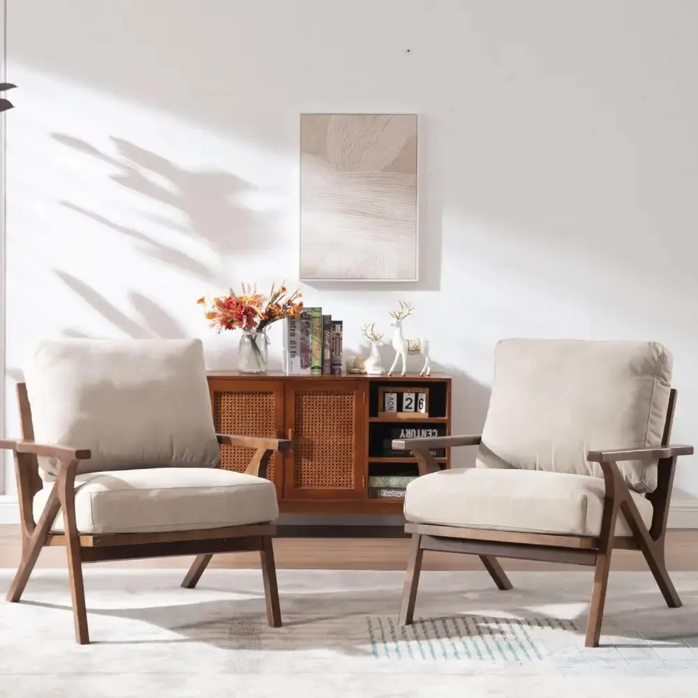 Modern Brown Leather Accent Chair with Wooden Frame