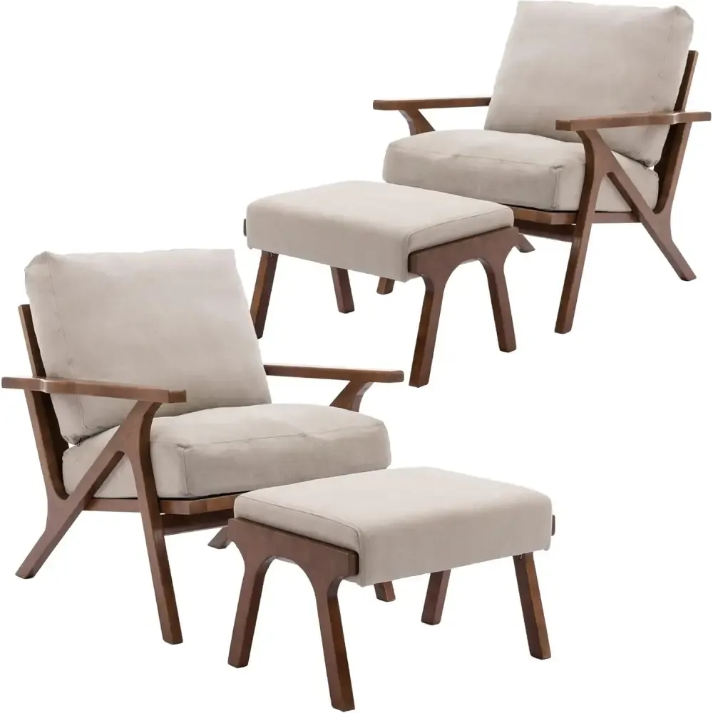 Modern Brown Leather Accent Chair with Wooden Frame