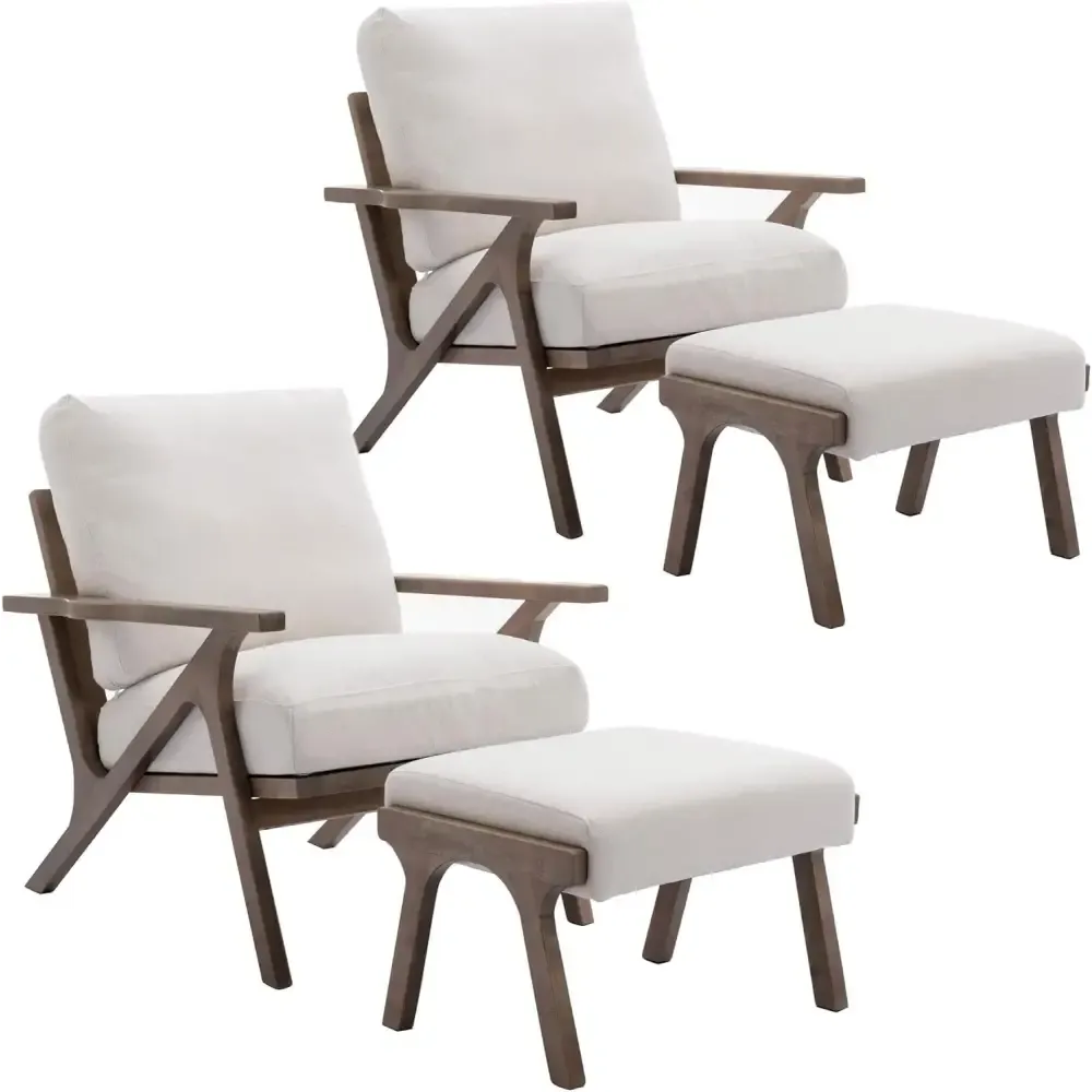 Modern Brown Leather Accent Chair with Wooden Frame