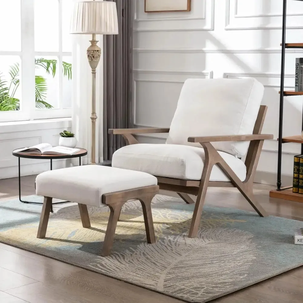 Modern Brown Leather Accent Chair with Wooden Frame