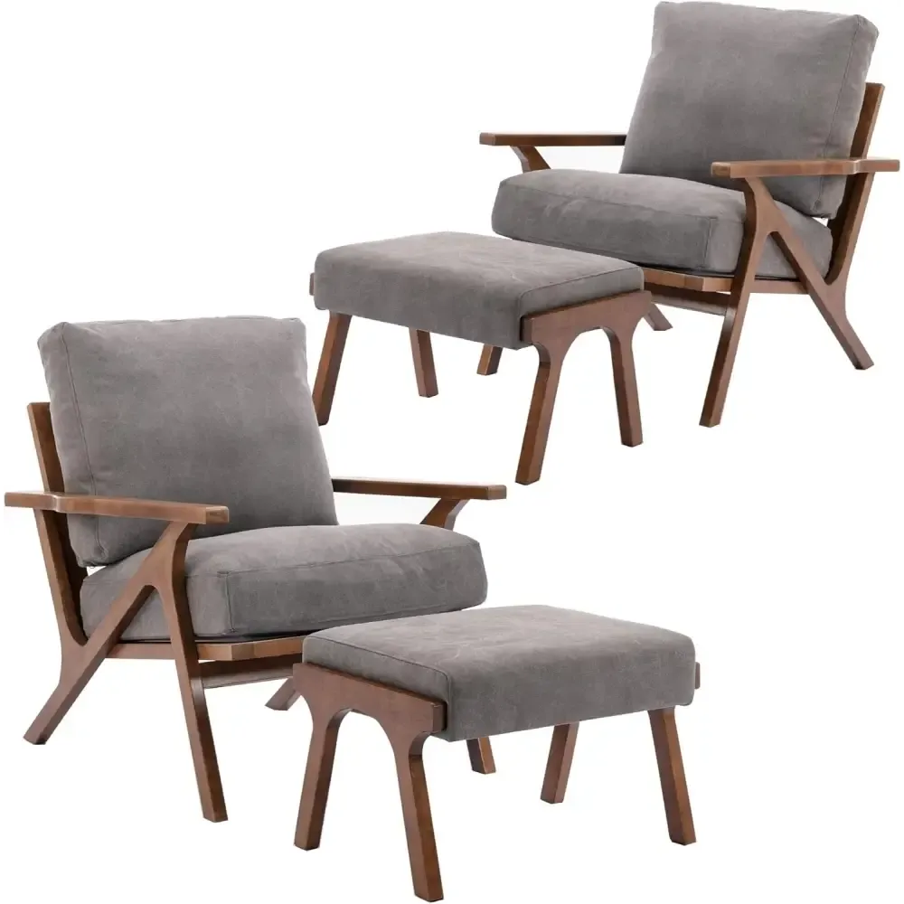 Modern Brown Leather Accent Chair with Wooden Frame