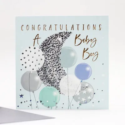 Moon & Balloons New Baby Boy Card
