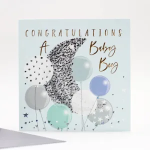 Moon & Balloons New Baby Boy Card