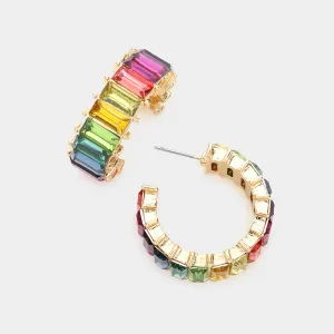 Multi-Color Baguette Stone Interview Earrings  | Crystal Stone Earrings | 589011