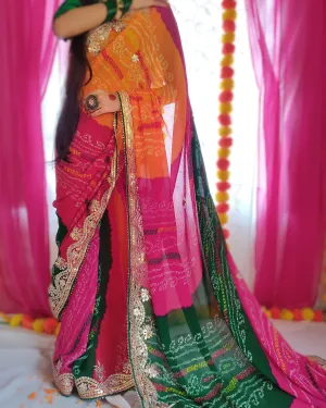 Multi Color Bandhej Saree