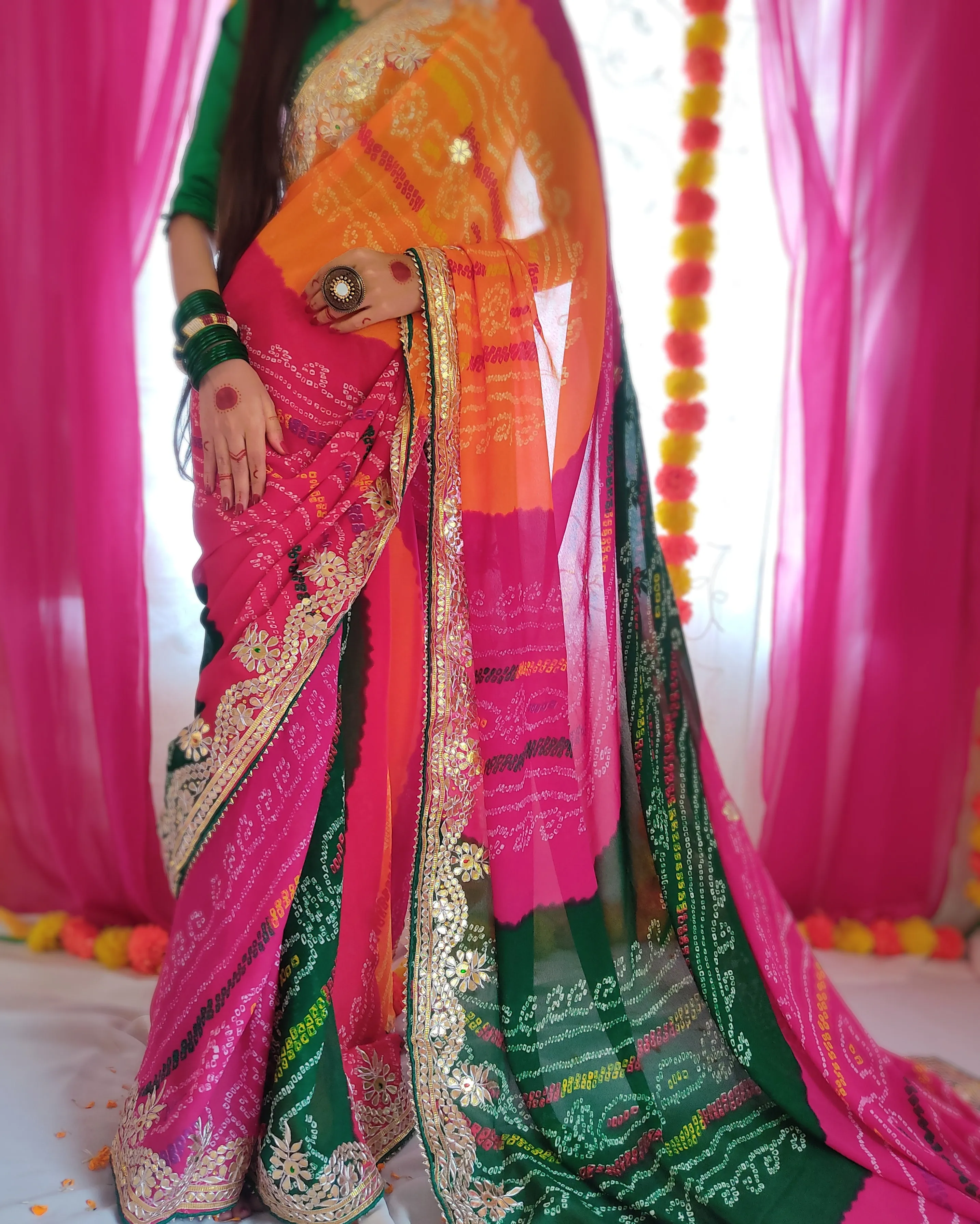 Multi Color Bandhej Saree