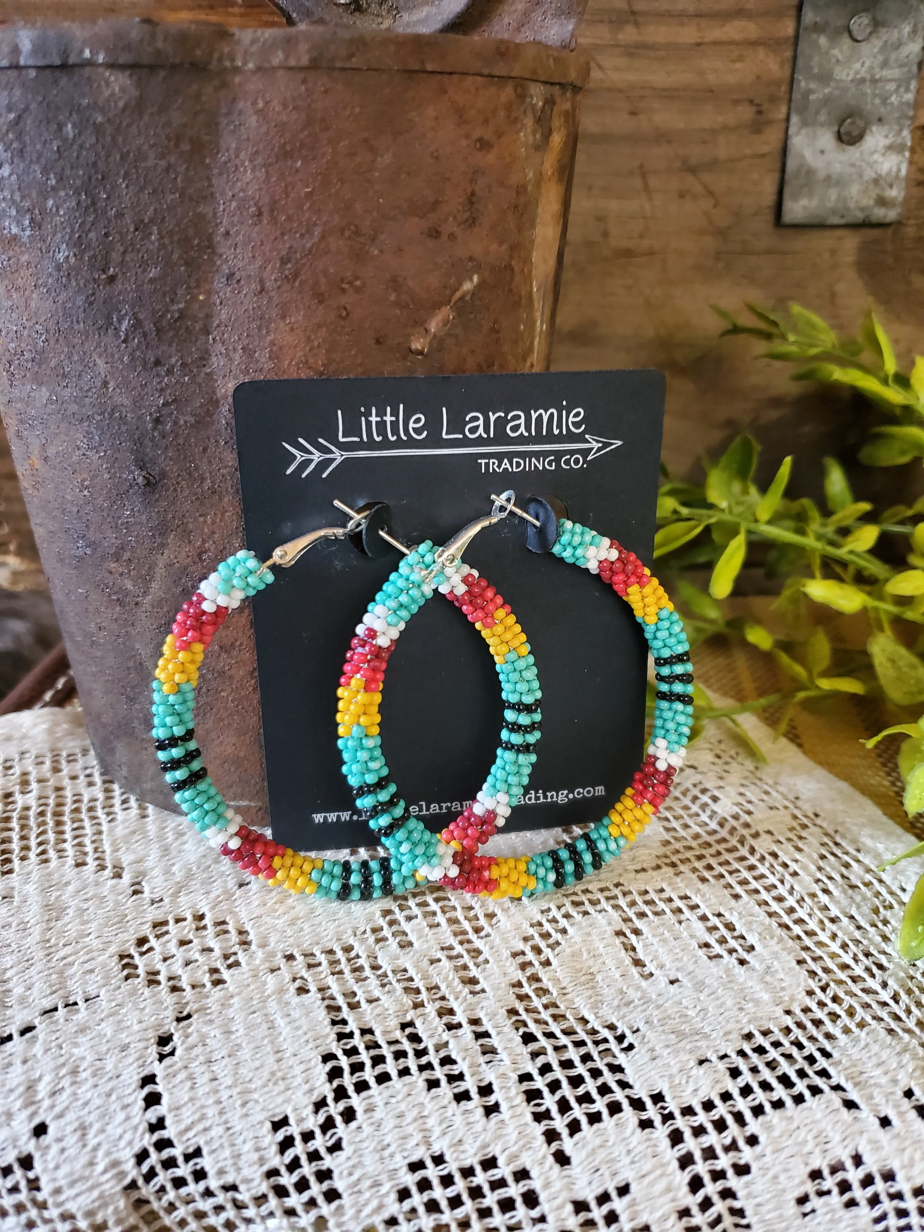Multi-color Beaded Hoop Earrings