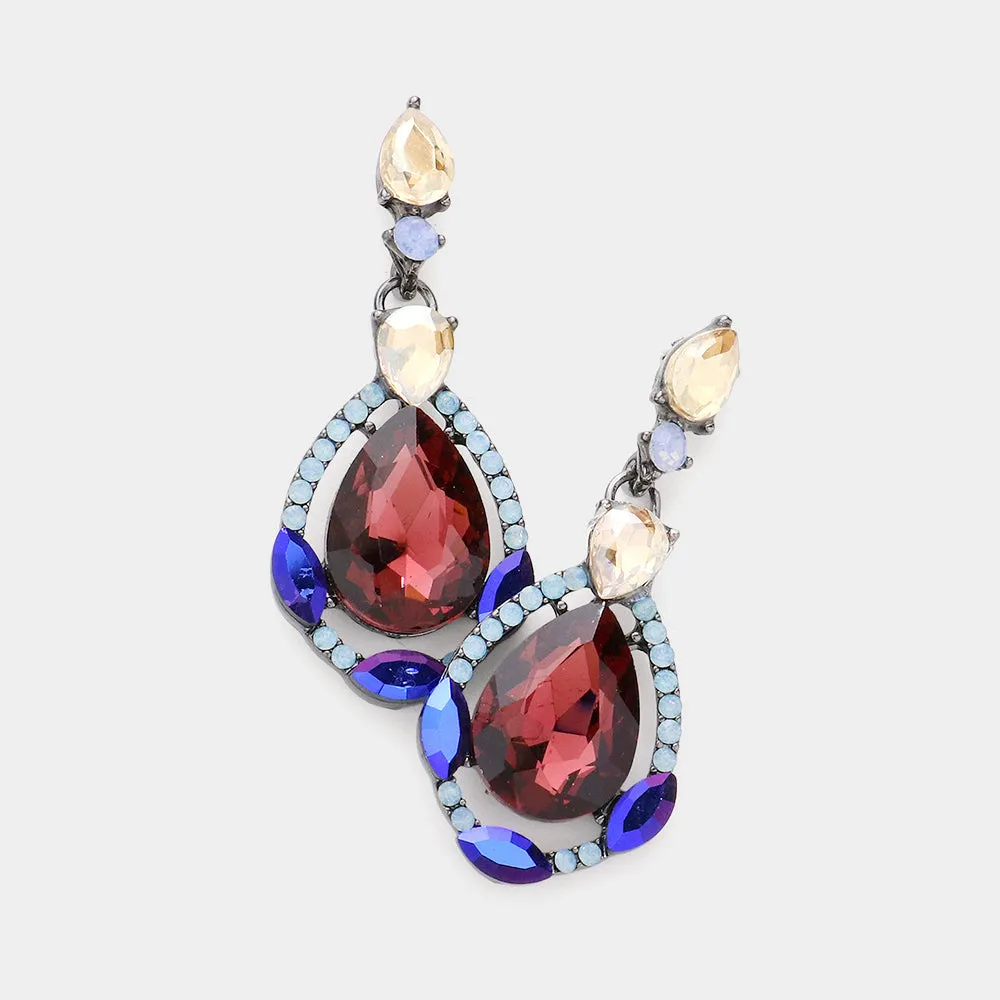 Multi-Color Crystal and Rhinestone Teardrop Pageant Earrings | Prom Earrings | 590450