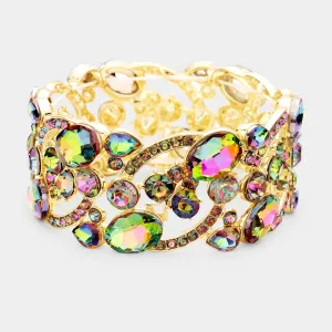 Multi-Color Crystal Butterfly Stretch Bracelet on Gold  | 426876