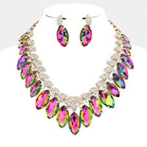 Multi-Color Crystal Marquise Stone Statement Necklace  | 565117