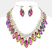 Multi-Color Crystal Marquise Stone Statement Necklace  | 565117