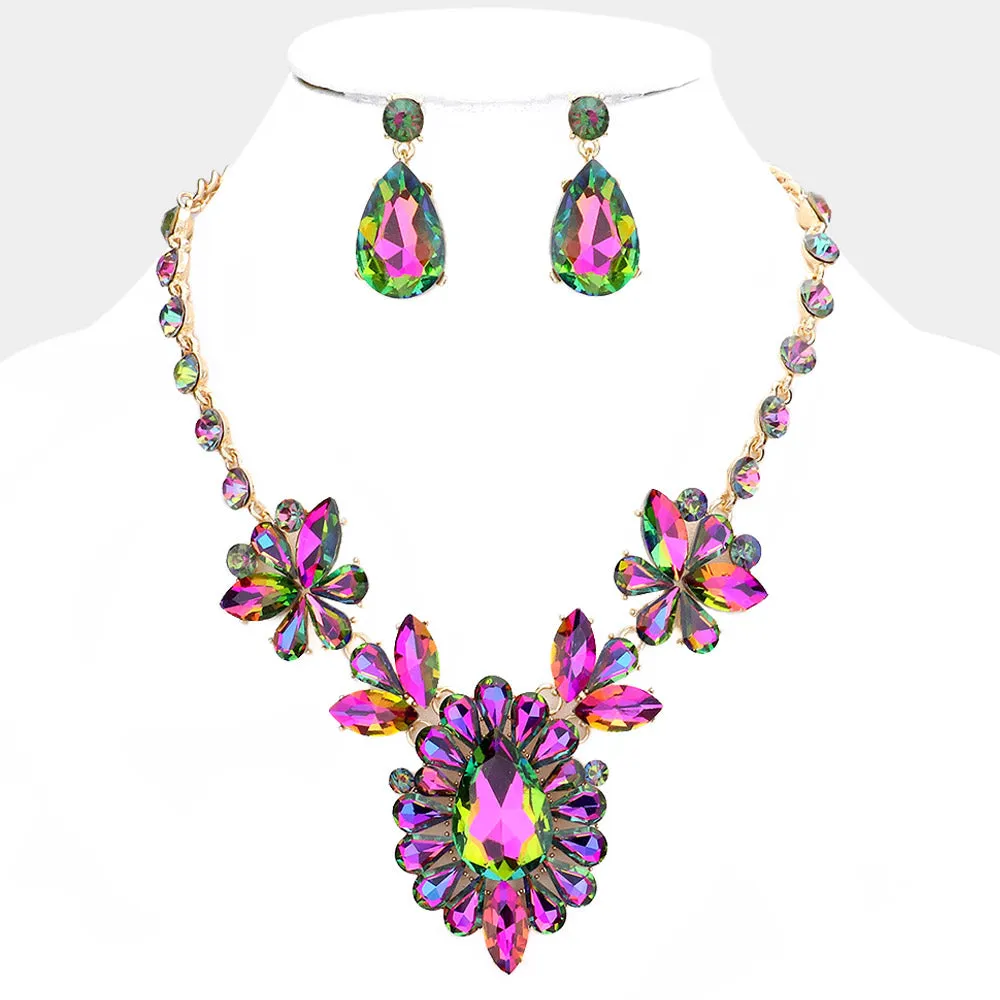 Multi-Color Crystal Teardrop Stone Cluster Pageant Necklace | Prom Necklace | 552849