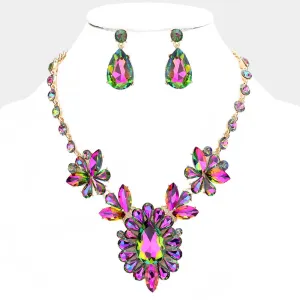 Multi-Color Crystal Teardrop Stone Cluster Pageant Necklace | Prom Necklace | 552849