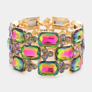 Multi-Color Emerald Cut Stone Accented Pageant Stretch Bracelet  | Crystal Bracelet | 581619