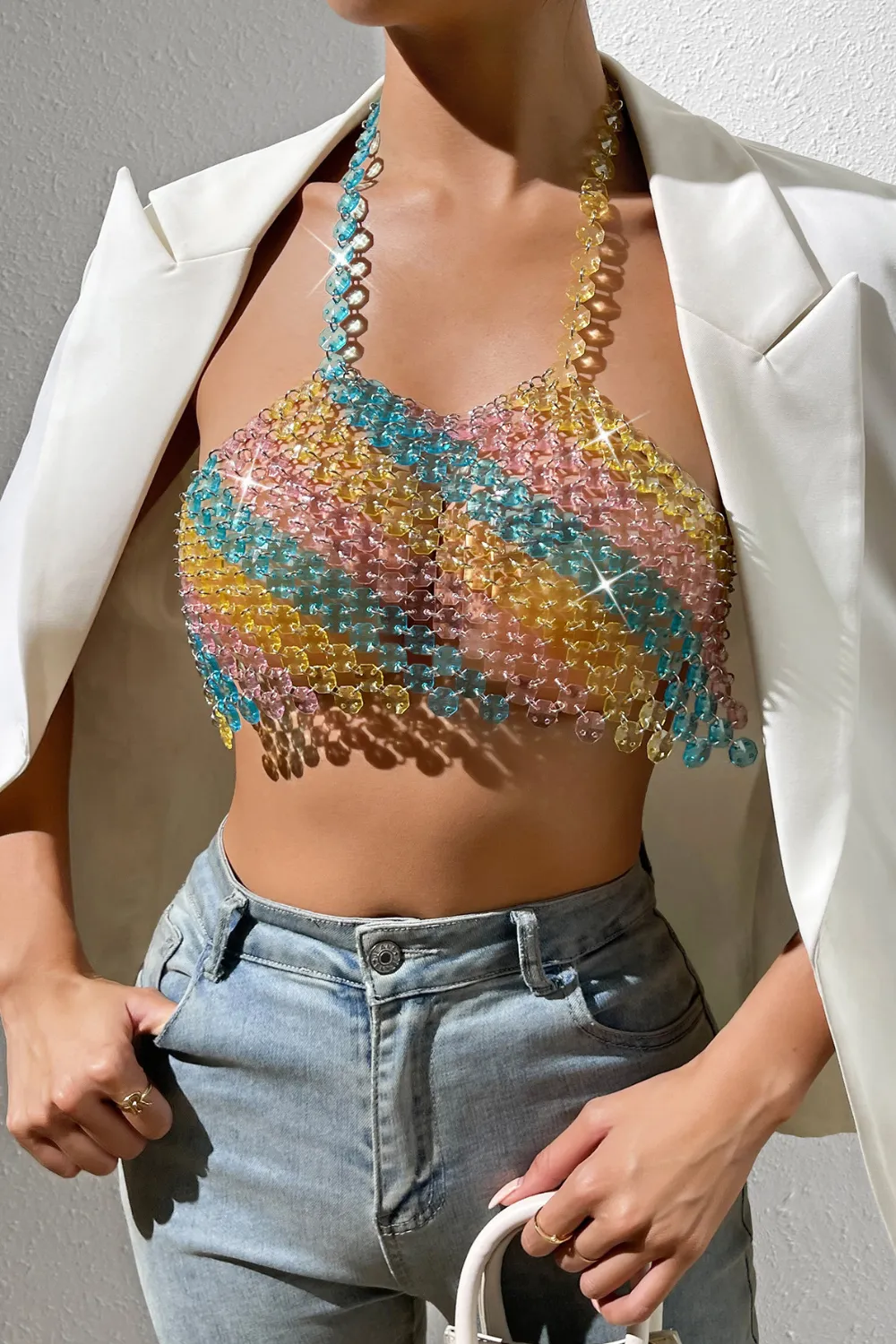 Multi Color Halter Gem Cami Top