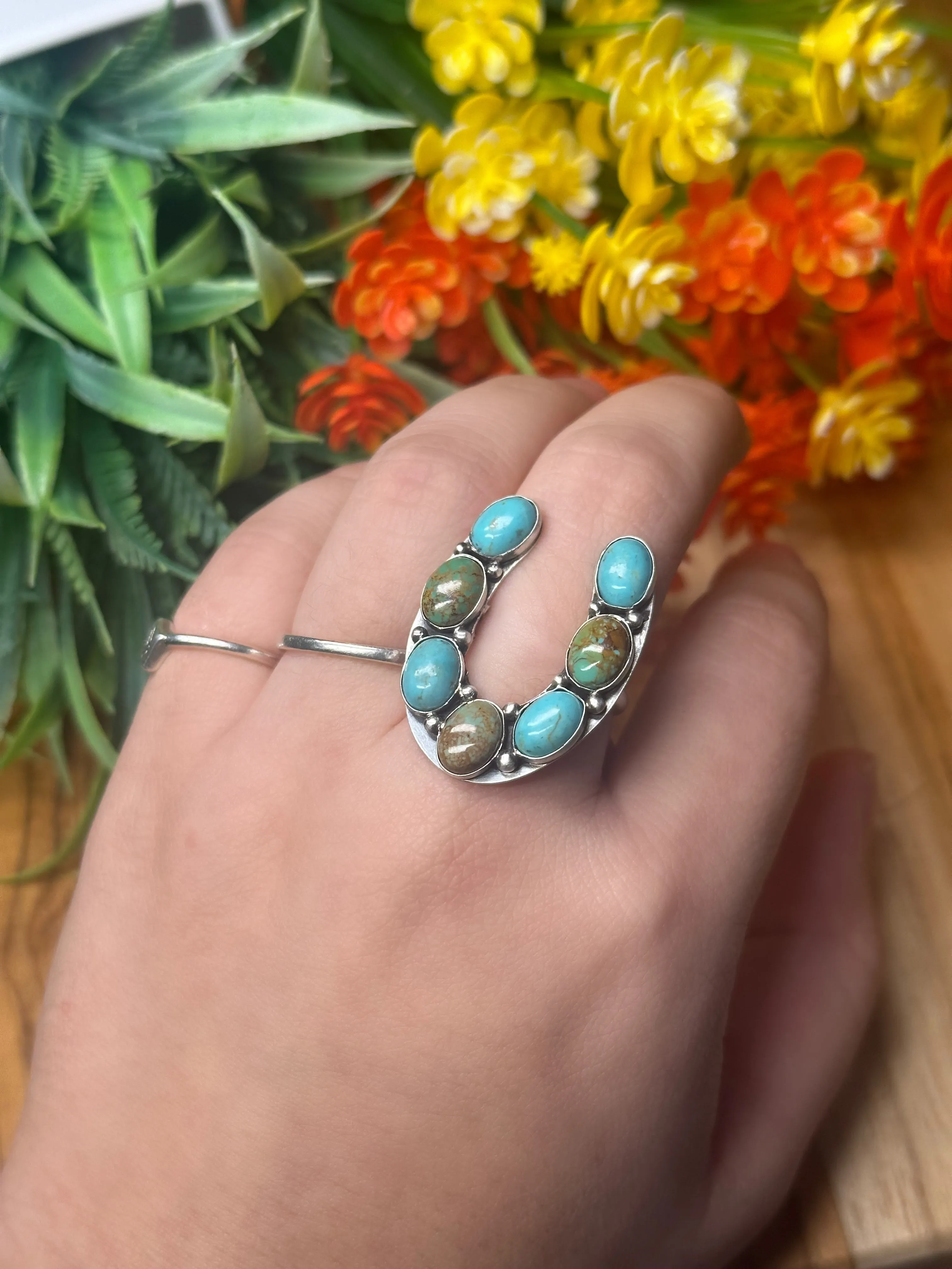 Multi-Color Kingman Horseshoe Ring