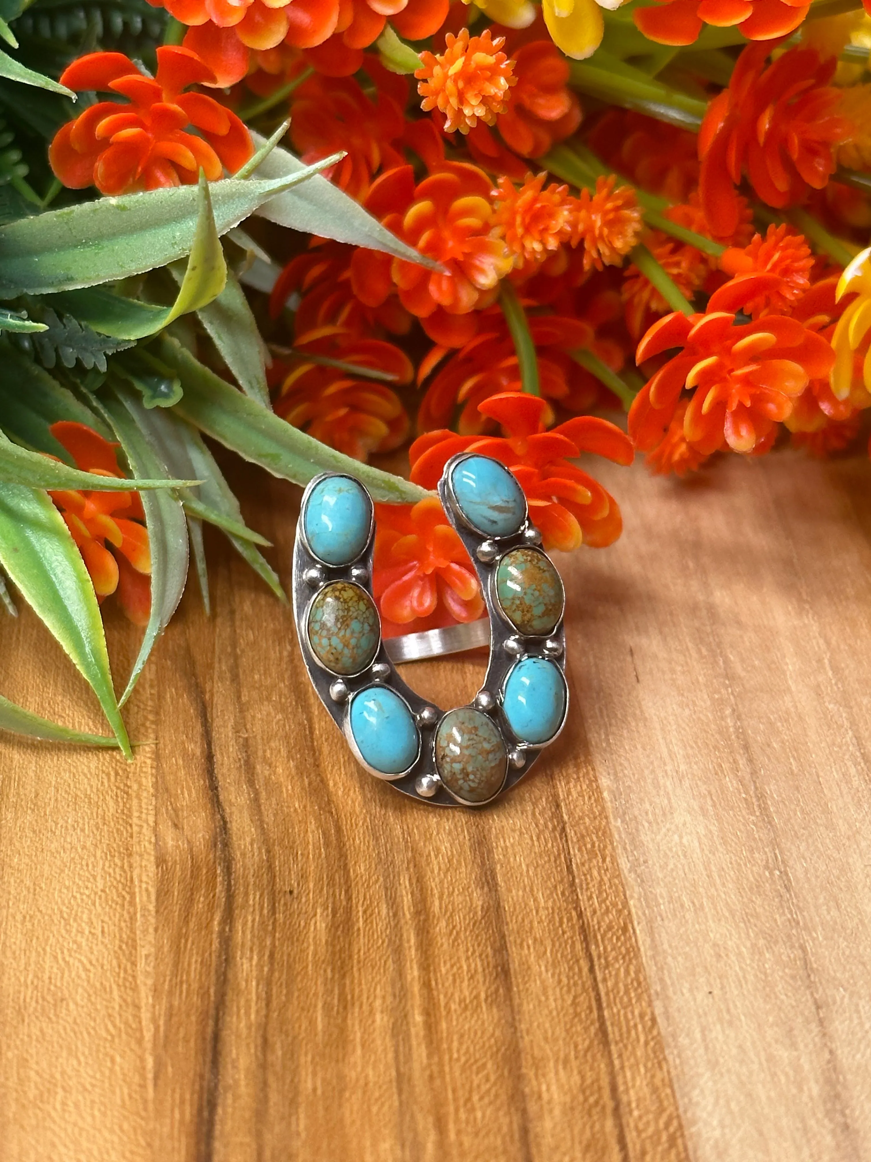 Multi-Color Kingman Horseshoe Ring