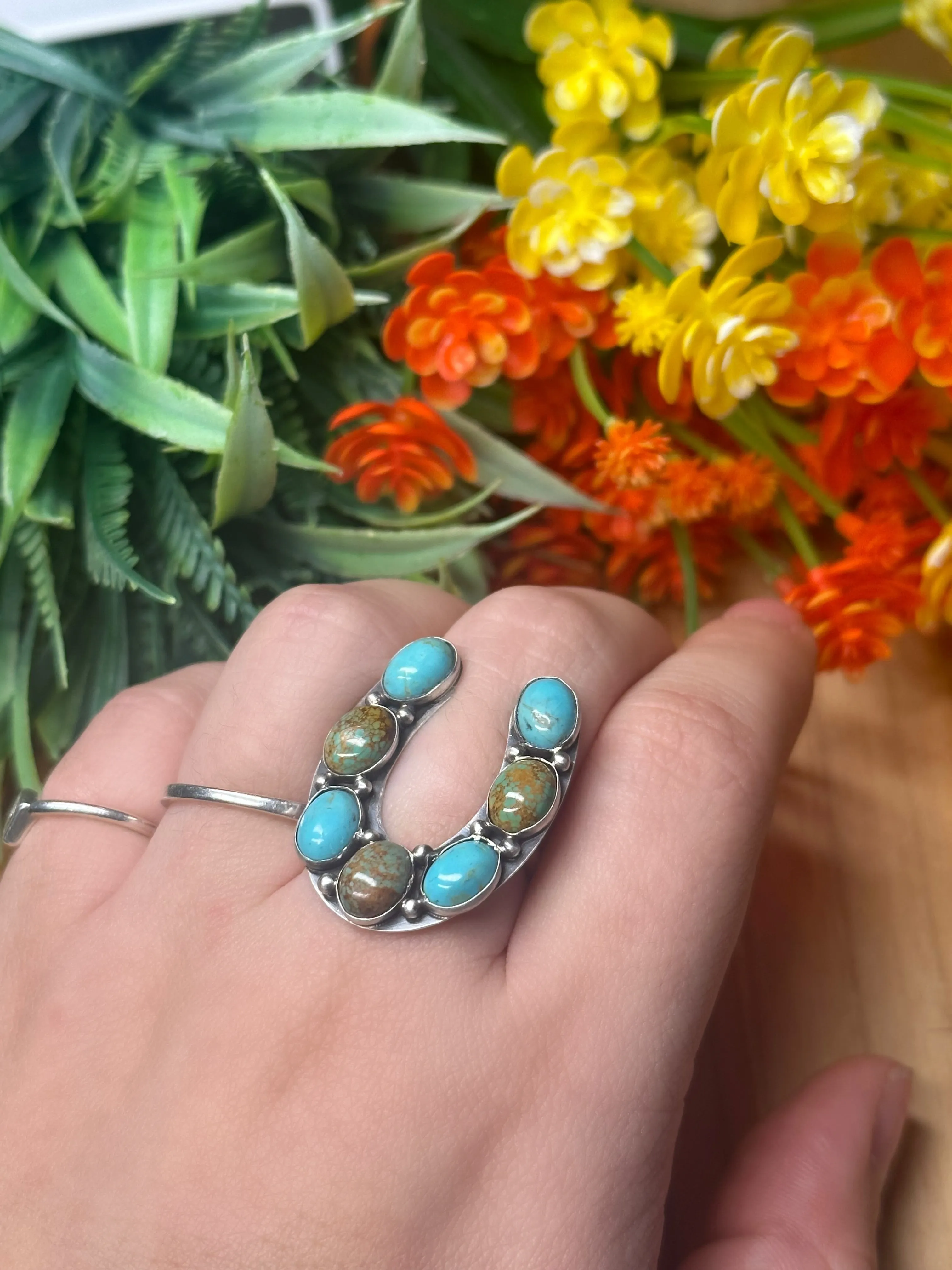 Multi-Color Kingman Horseshoe Ring
