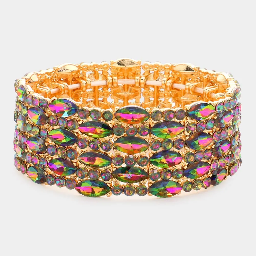 Multi-Color Marquise Stone Accented Stretch Pageant Bracelet  | Crystal Bracelet | 581604