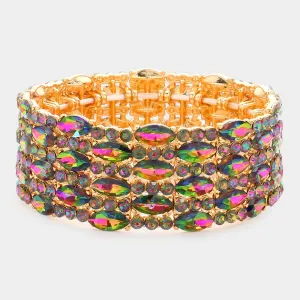 Multi-Color Marquise Stone Accented Stretch Pageant Bracelet  | Crystal Bracelet | 581604