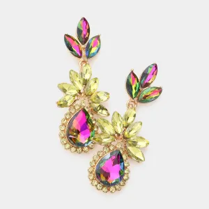 Multi-Color Marquise Stone Cluster Dangle Pageant Earrings | Prom Earrings | 590460
