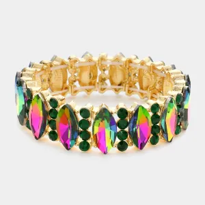 Multi-Color Marquise Stone with Rhinestone Accents Stretch Pageant Bracelet  | Prom Jewelry |  574979