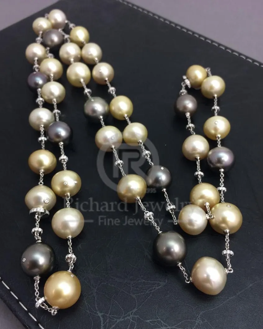Multi-color Pearl Station Necklace